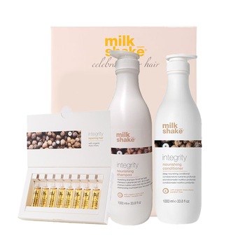 Kit pentru hidratare si reconstructie Milk Shake Integrity 1000 ml, Balsam 1000 ml, Tratament 8 x 12 ml Kit pentru hidratare si reconstructie Milk Shake Integrity 1000 ml, Balsam 1000 ml, Tratament 8 x 12 ml