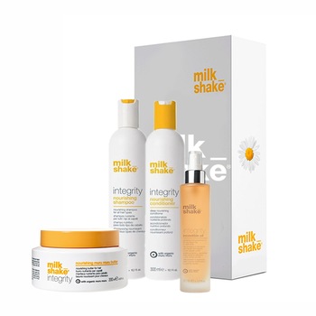 Kit pentru hidratare si reparare Milk Shake Integrity Sampon 300 ml, Balsam 300 ml, Tratament 200 ml, Ulei 50 ml Kit pentru hidratare si reparare Milk Shake Integrity Sampon 300 ml, Balsam 300 ml, Tratament 200 ml, Ulei 50 ml