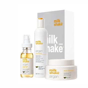 Kit pentru hidratare si reparare Milk Shake Argan Oil Sampon 300 ml, Masca 200 ml, Ulei 50 ml Kit pentru hidratare si reparare Milk Shake Argan Oil Sampon 300 ml, Masca 200 ml, Ulei 50 ml