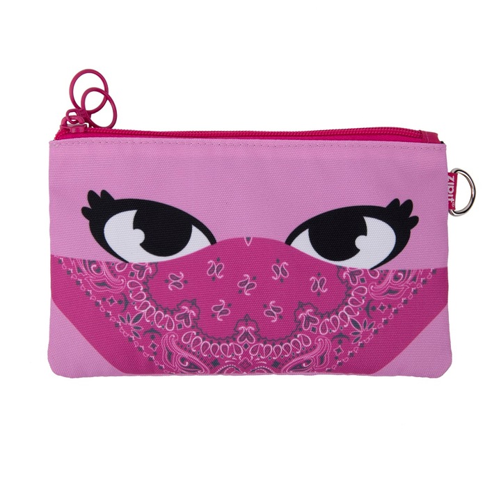 Двойна химикалка с цип и маска от плат, ZIPIT Face-It Bandit - розова