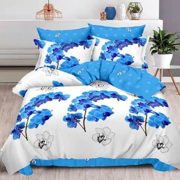 Lenjerie 6 piese din Bumbac Finet, model Blue Orchid, 235 x 240 Lenjerie 6 piese din Bumbac Finet, model Blue Orchid, 235 x 240