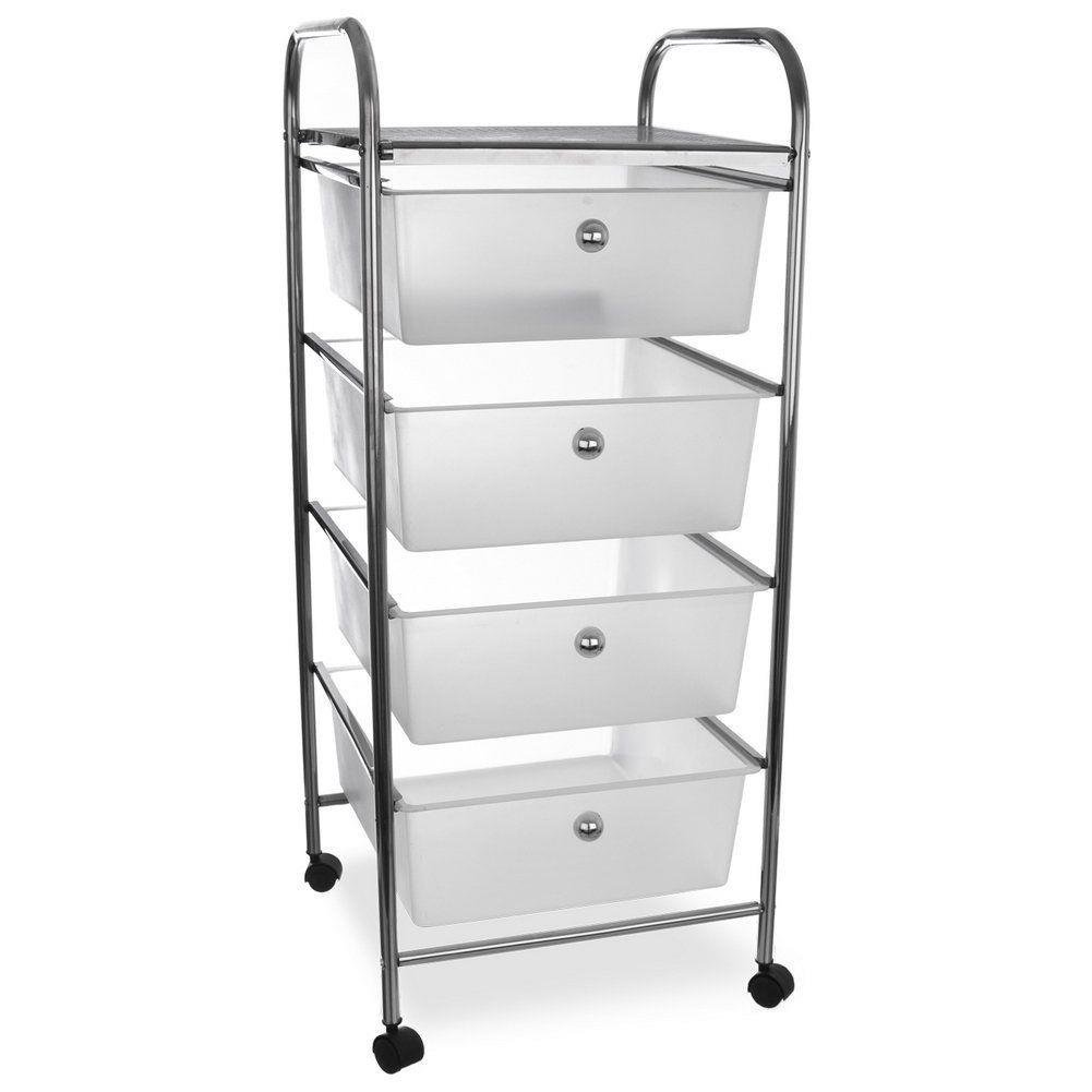 Carucior organizator cu 4 sertare Orion, Plastic/Metal, Alb