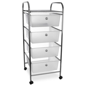 Carucior organizator cu 4 sertare Orion, Plastic/Metal, Alb Carucior organizator cu 4 sertare Orion, Plastic/Metal, Alb