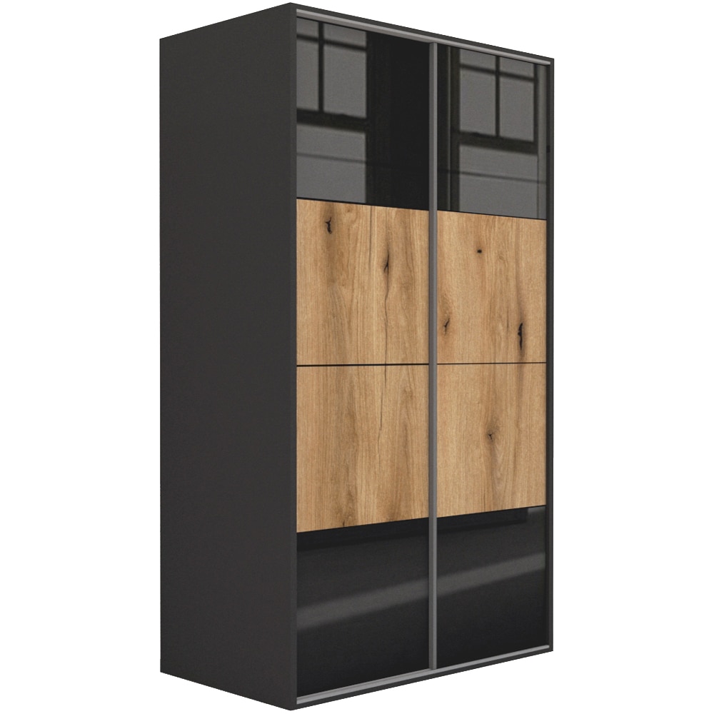 Dressing Genarom LEX B, Negru Lucios / Stejar Wotan, 151 x 240 x 66 cm