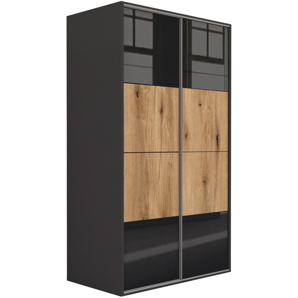 Dressing Genarom LEX D, Negru Lucios / Stejar Wotan, 151 x 240 x 66 cm