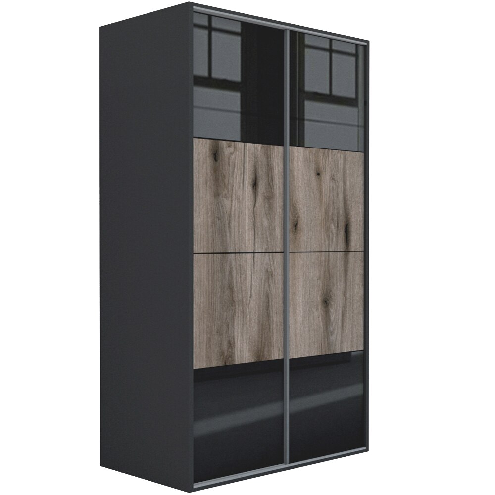 Dressing Genarom LEX B, Negru Lucios / Stejar Monastery, 151 x 240 x 66 cm