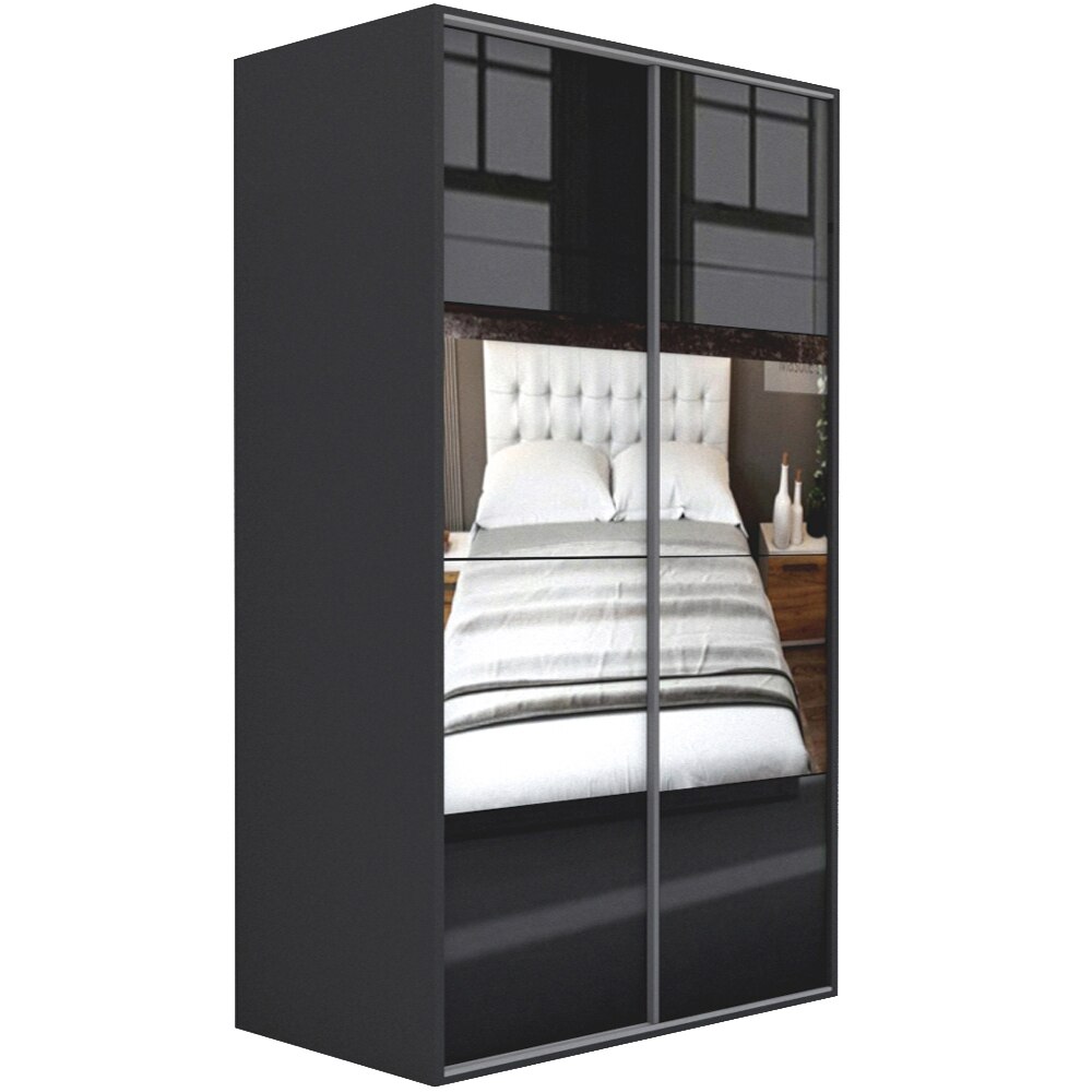 Dressing Genarom LEX C, Negru Lucios / Oglinda, 151 x 240 x 66 cm