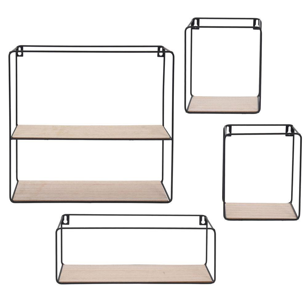Set 4 rafturi metalice Home Styling, MDF, Negru/Maro
