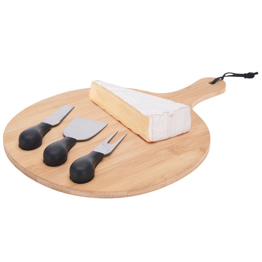 Set 4 piese pentru branzeturi, Excellent Houseware, Bambus/Otel inoxidabil, Maro/Negru