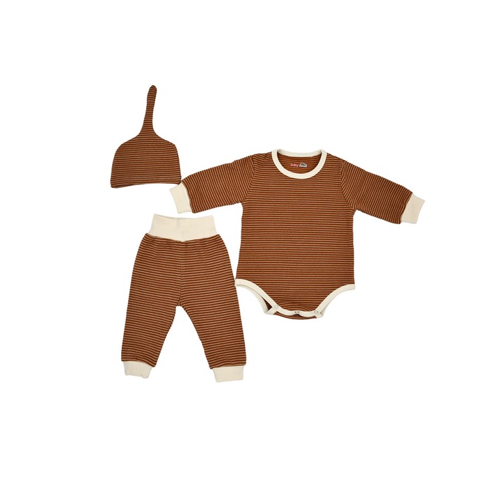 Set 3 piese- Body, pantaloni si caciula, BabyCloud, Caramel
