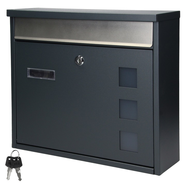 Cutie postala moderna, ML Design, 36x31,5x11,5 cm, antracit, otel inoxidabil acoperit cu pulbere, material rezident la intemperii