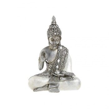 Decoratiune Figurina Silver White Budha din Rasina, 15x21cm Decoratiune Figurina Silver White Budha din Rasina, 15x21cm