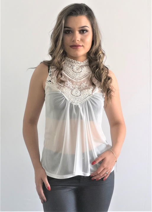 Bluza dantela alba guler brodat poliester-bumbac