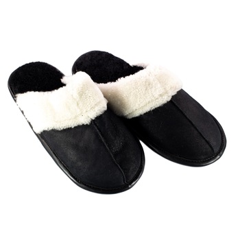 Papuci de casa din blana naturala de miel, confortabila, model pentru barbati, Negru/Alb Papuci de casa din blana naturala de miel, confortabila, model pentru barbati, Negru/Alb