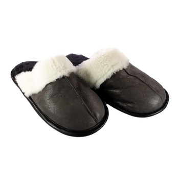 Papuci de casa din blana naturala de miel, confortabila, model pentru barbati, Maro/Alb Papuci de casa din blana naturala de miel, confortabila, model pentru barbati, Maro/Alb