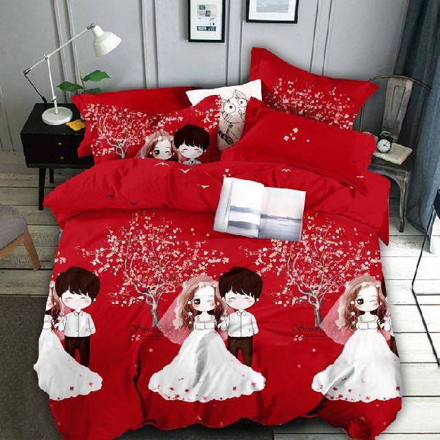 Lenjerie 6 piese din Bumbac Finet, model Anime Red, 235 x 240