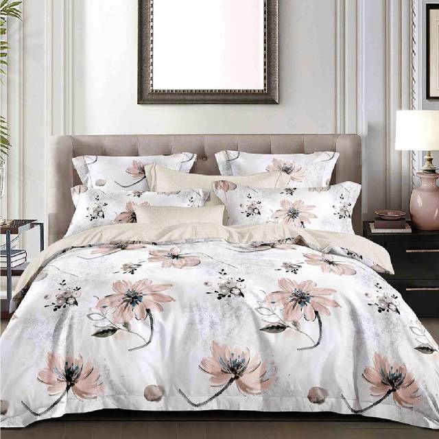 Lenjerie 6 piese din Bumbac Finet, model Beige Flowers, 235 x 240