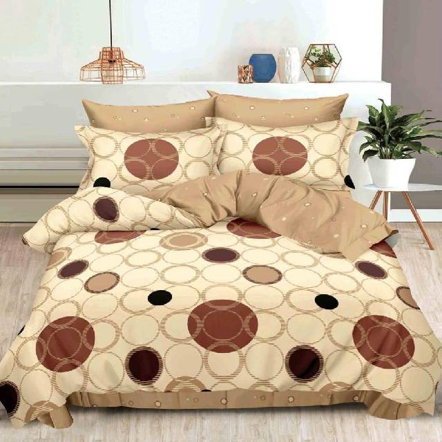 Lenjerie 6 piese din Bumbac Finet, model Beige Circles, 235 x 240