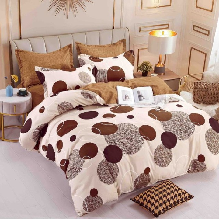 Lenjerie 6 piese din Bumbac Finet, model Beige Circles, 235 x 240