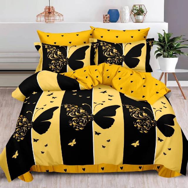 Lenjerie 6 piese din Bumbac Finet, model Black Butterfly, 235 x 240