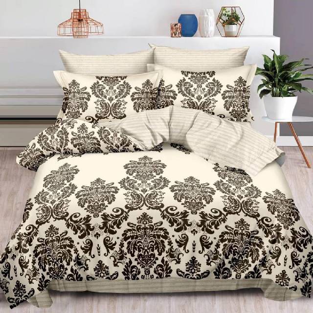 Lenjerie 6 piese din Bumbac Finet, model Beige Motif, 235 x 240