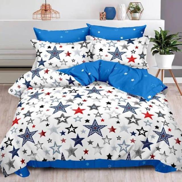 Lenjerie 6 piese din Bumbac Finet, model Blue Stars, 235 x 240
