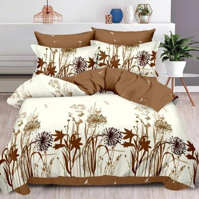 Lenjerie 6 piese din Bumbac Finet, model Brown Flowers, 235 x 240