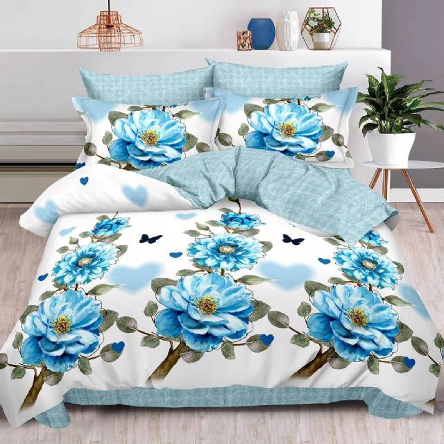 Lenjerie 6 piese din Bumbac Finet, model Blue Roses, 235 x 240