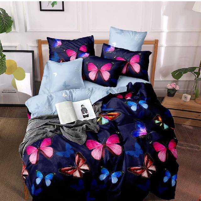 Lenjerie 6 piese din Bumbac Finet, model Multi Butterflies, 235 x 240