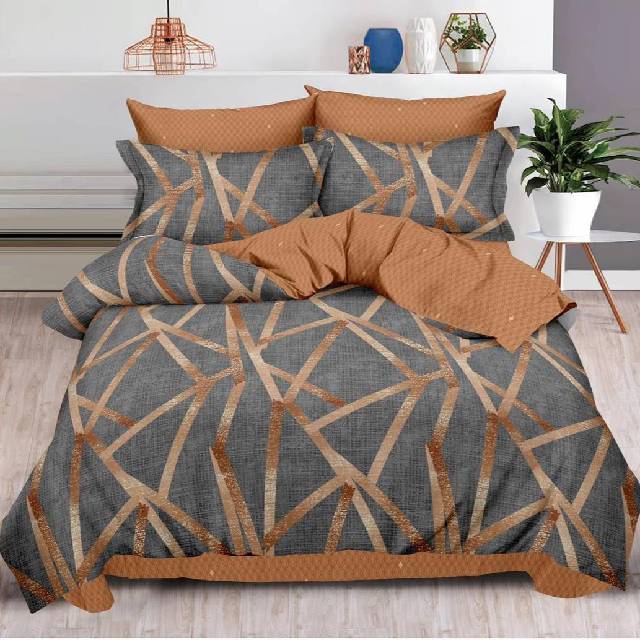 Lenjerie 6 piese din Bumbac Finet, model Brown Lines, 235 x 240