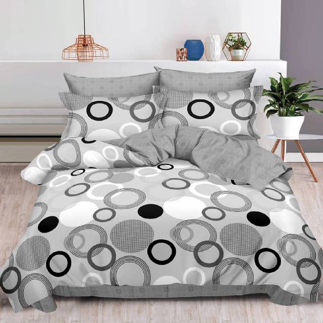Lenjerie 6 piese din Bumbac Finet, model Circles gri, 235 x 240