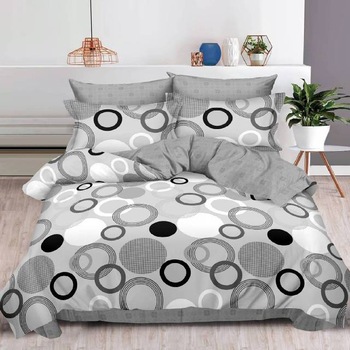 Lenjerie 6 piese din Bumbac Finet, model Circles gri, 235 x 240 Lenjerie 6 piese din Bumbac Finet, model Circles gri, 235 x 240