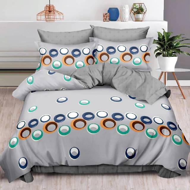 Lenjerie 6 piese din Bumbac Finet, model Cercuri gri, 235 x 240