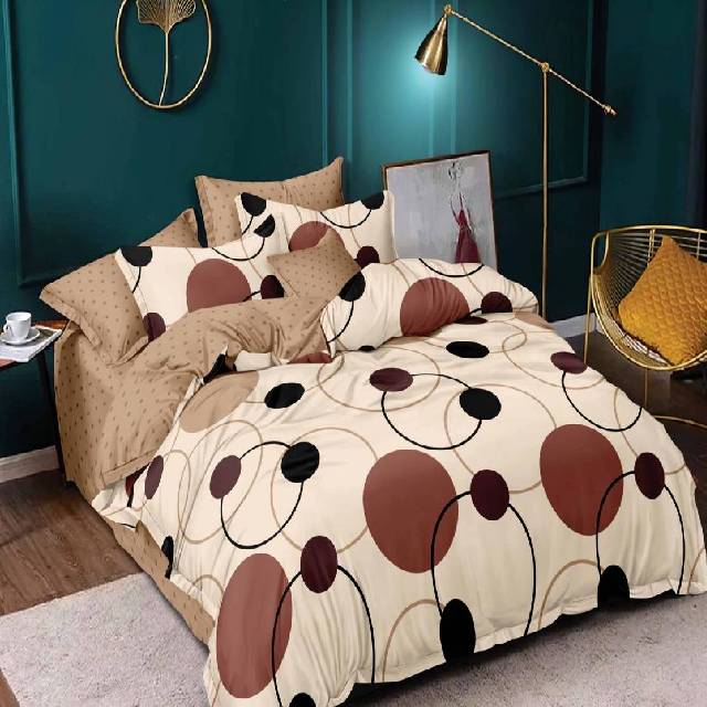 Lenjerie 6 piese din Bumbac Finet, model Cercuri maro, 235 x 240