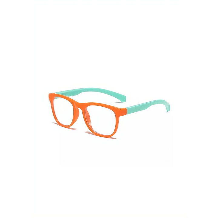 Стилни защитни очила за компютър, Без диоптър, Унисекс, Детски, С калъф, Цветна рамка, Защита синя светлина, лъчение, Оранжево-зелен