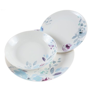 Set farfurii, portelan, model floral, 18 piese, design elegant, usor de curatat, rezistent Set farfurii, portelan, model floral, 18 piese, design elegant, usor de curatat, rezistent