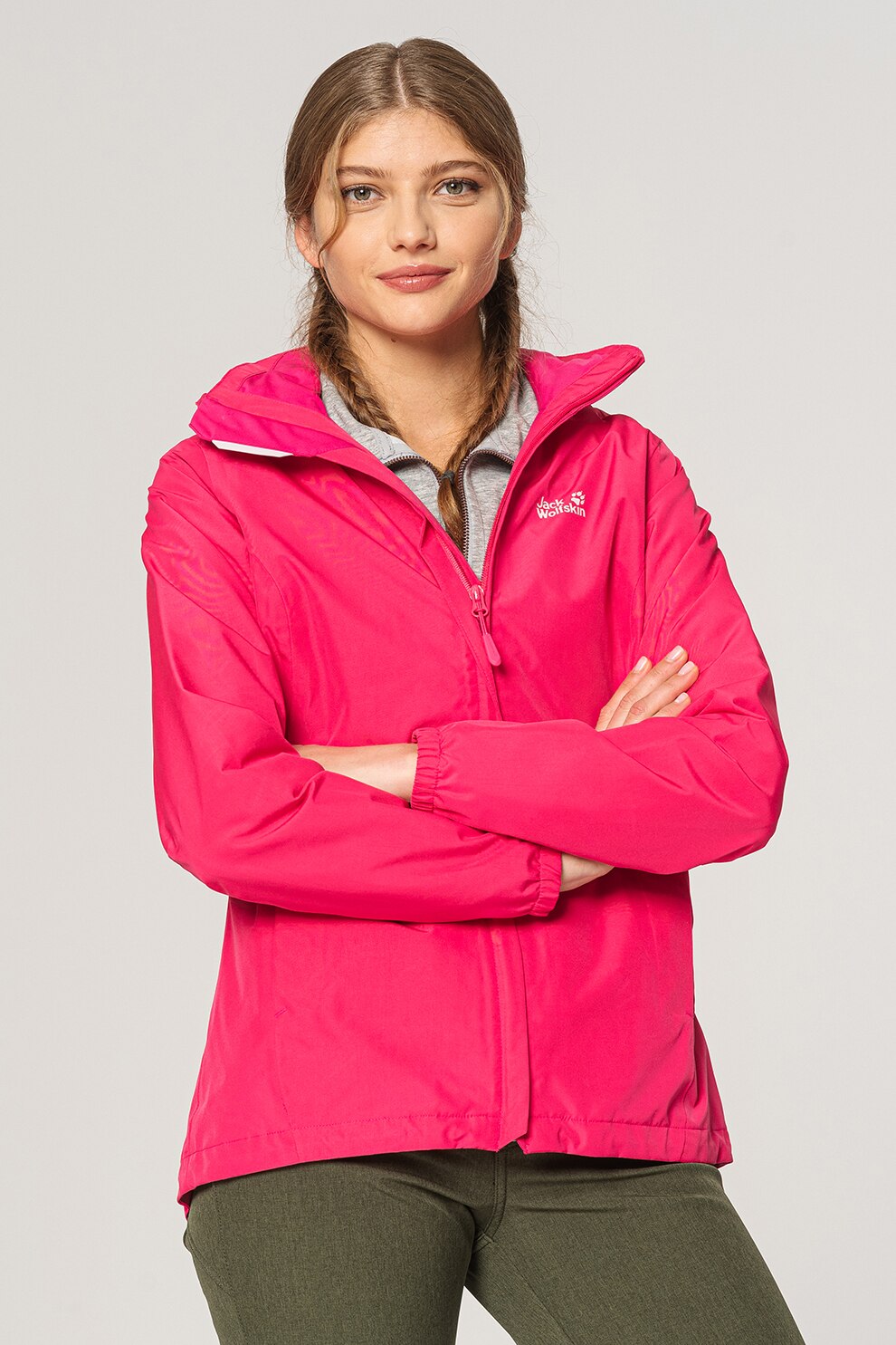 Jack Wolfskin, Jacheta cu gluga, impermeabila, pentru drumetii Stormy Point, Fucsia, S