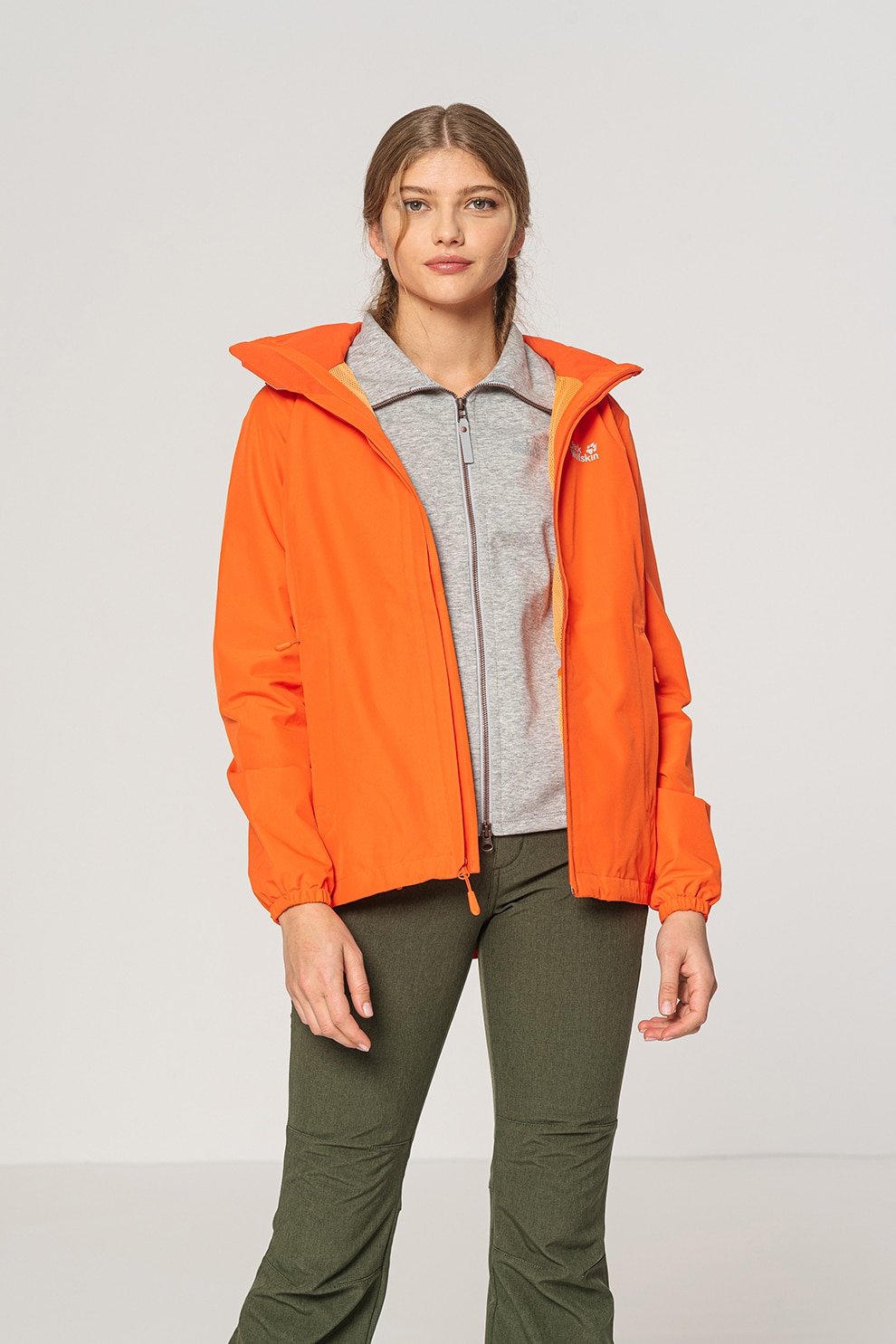 Jack Wolfskin, Jacheta cu gluga, impermeabila, pentru drumetii Stormy Point, Oranj mandarina, S