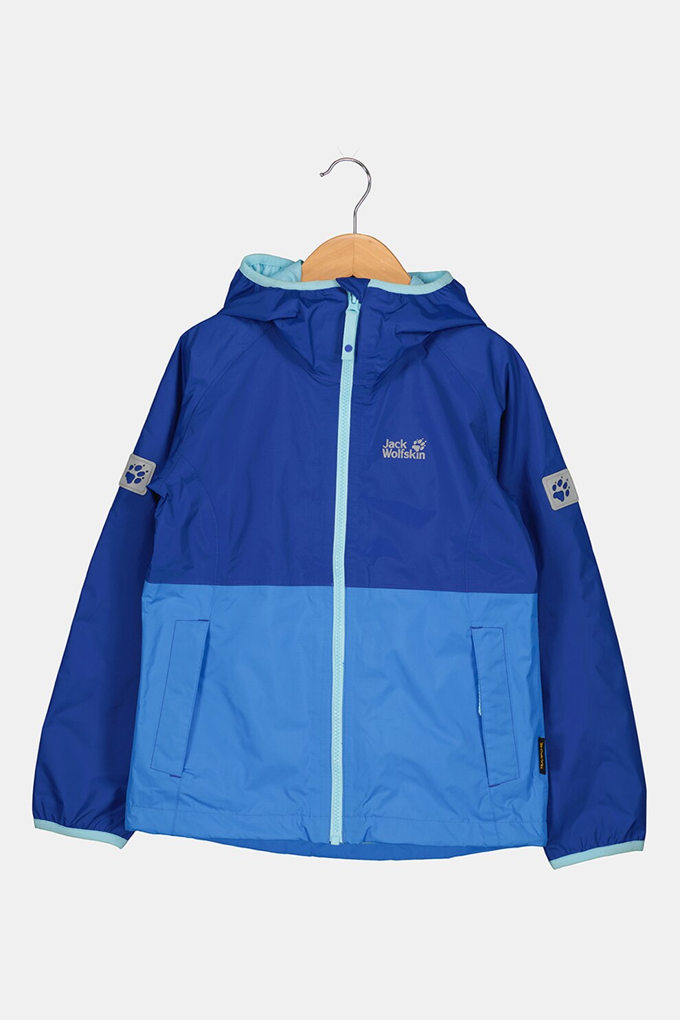 Jack Wolfskin, Jacheta impermeabila cu gluga si segment contrastant Rainy Days, Albastru royal, 128 CM