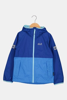 Jack Wolfskin, Jacheta impermeabila cu gluga si segment contrastant Rainy Days, Albastru royal, 128 CM Jack Wolfskin, Jacheta impermeabila cu gluga si segment contrastant Rainy Days, Albastru royal, 128 CM