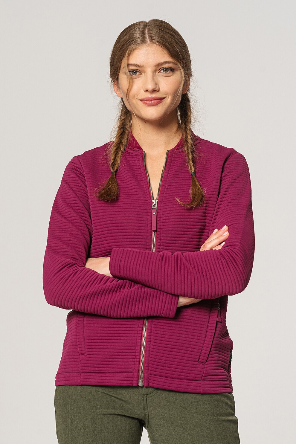 Jack Wolfskin, Bluza sport cu fermoar si buzunare laterale pentru drumetii Modesto, Violet tyrian, S