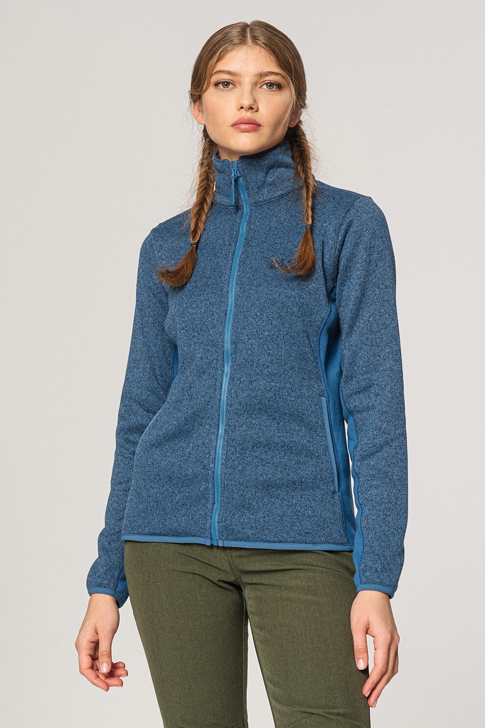Jack Wolfskin, Jacheta cu guler inalt, pentru drumetii Elk Lodge, Albastru melange, S