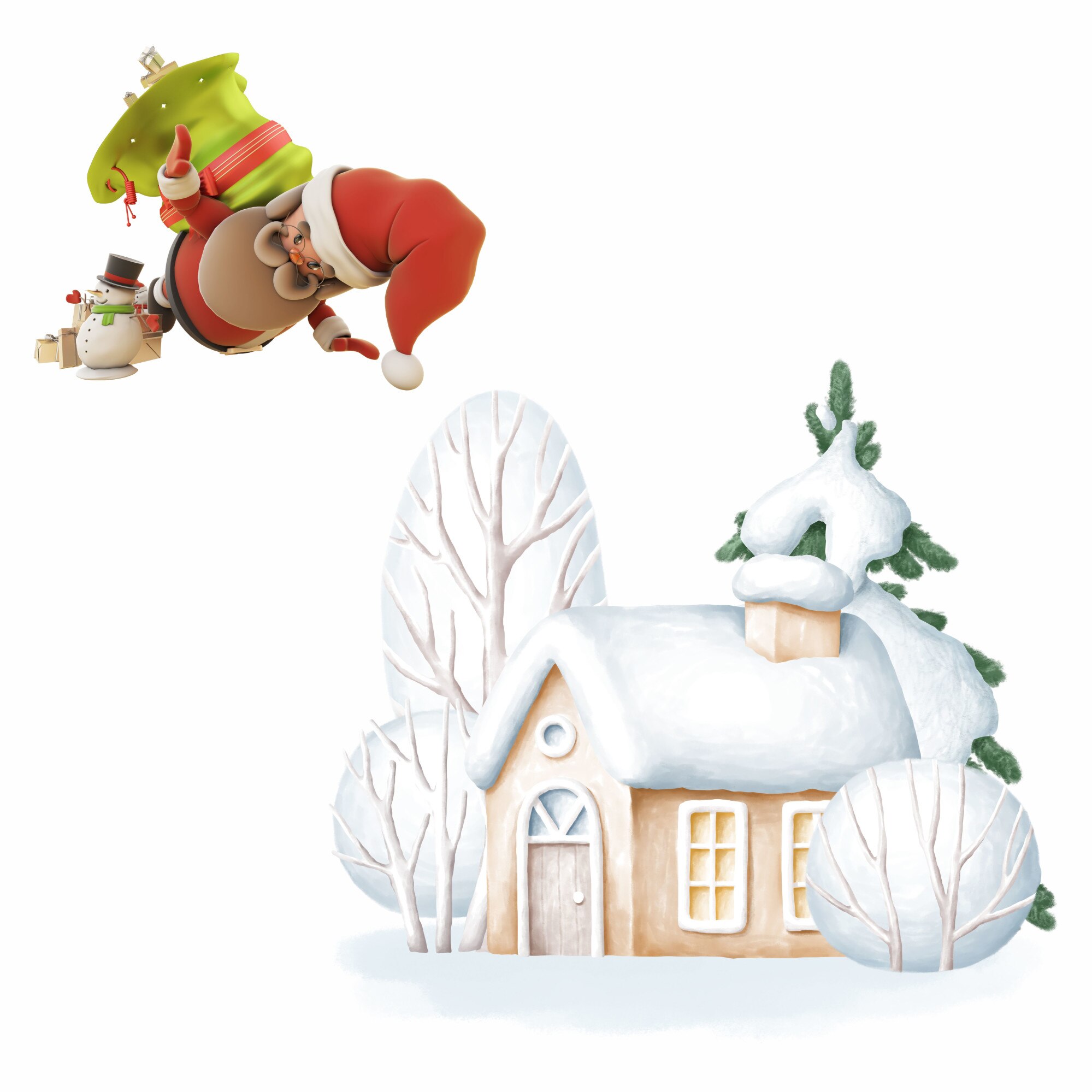 Set 2 stickere decorative Mos Craciun la casuta, Orafol, Multicolor, 95 x 95cm