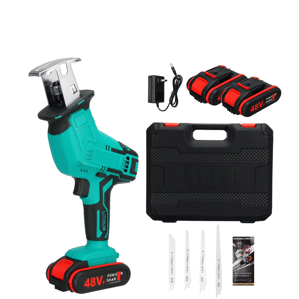 Fierastrau electric, AUGIENB, 4 lame, 3000RPM, 48V, Cu 2 baterii, Albastru