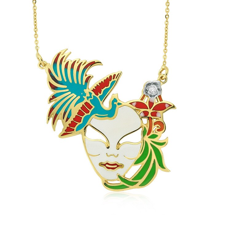 Colier din aur galben 14 K, 4.37 g, diamant de 0.01 carate, 1 piatra, lungime 45 cm, La Rosa