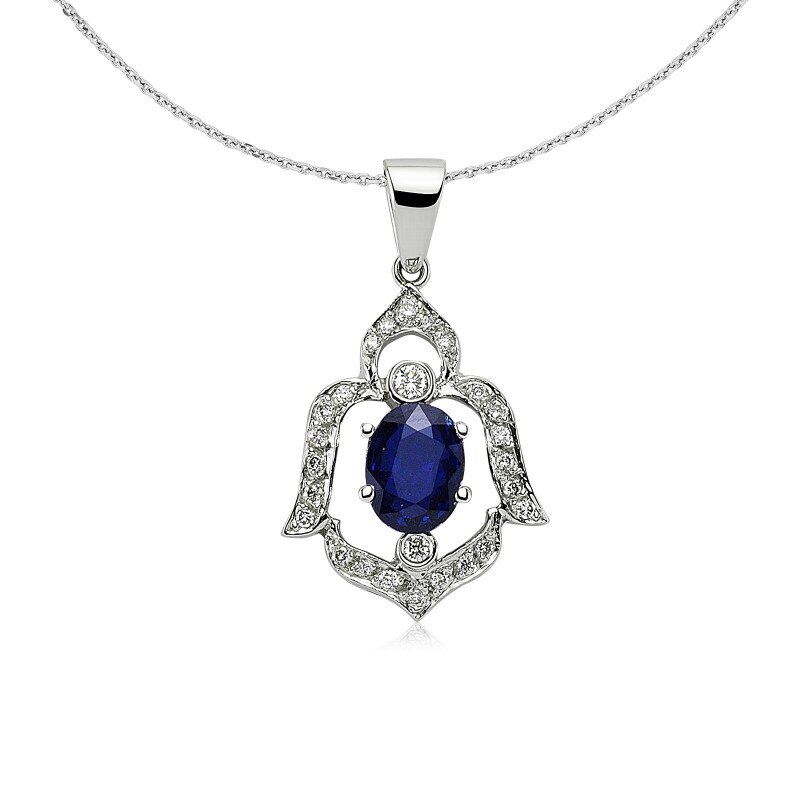 Colier din aur alb 18 K, 5.79 g, diamante 0.21 carate si safir 1.35 carate, 28 pietre, lungime 45 cm, La Rosa