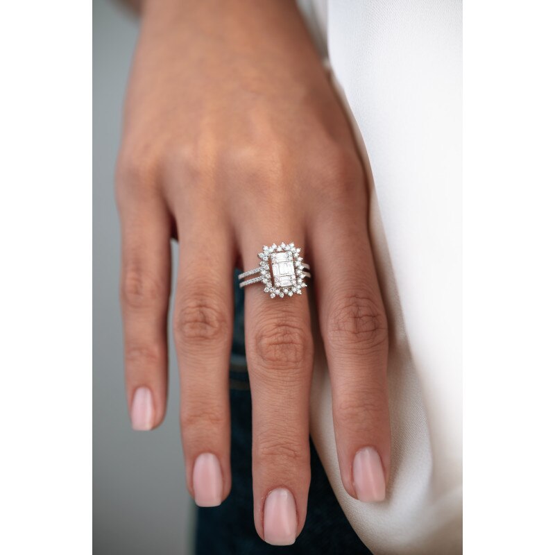 Inel din aur alb 14 K, 4.30 g, diamante 1.02ct, 93 pietre, marime 54, La Rosa