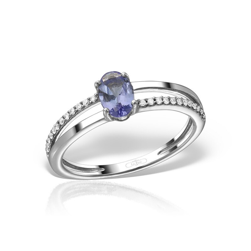 Inel din aur alb 14 K, 1.88 g, diamante 0.09 carate si tanzanit 0.42 carate, 29 pietre, marime 52, La Rosa