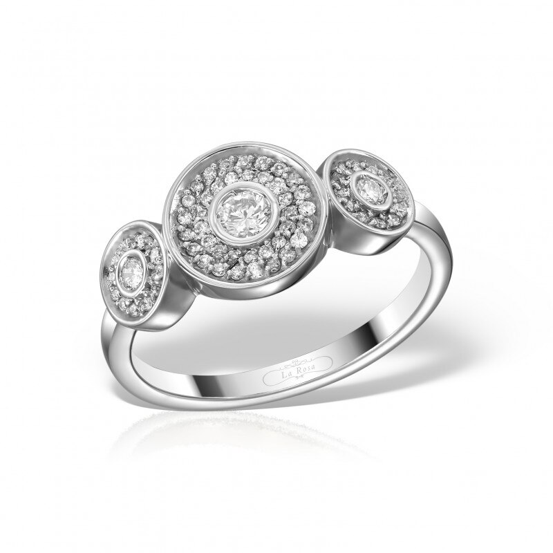 Inel din aur alb 18 K, 3.20 g, diamante 0.30 carate, 59 pietre, marime 51, La Rosa