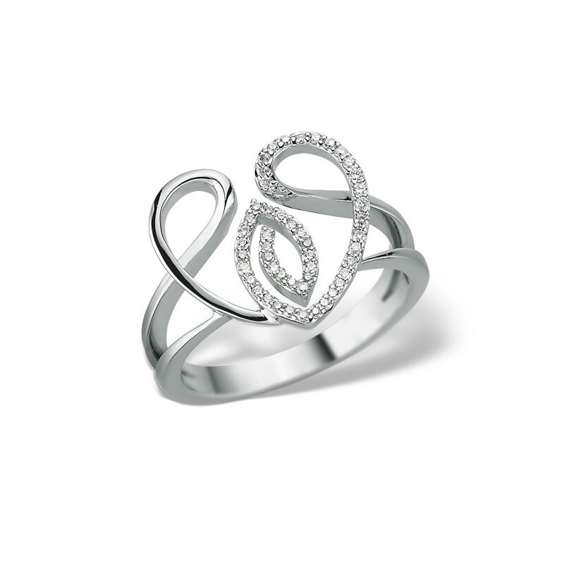 Inel din aur alb 18 K, 4.22 g, diamante 0.16 carate, 58 pietre, marime 53, La Rosa